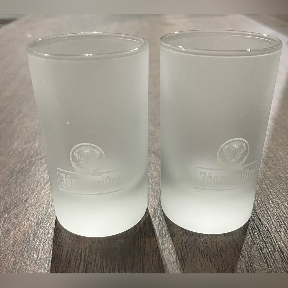 Set of (2) Jagermeister Tall Frosted 3 oz (2 cl, 4 cl ARC) Shot Glasses
